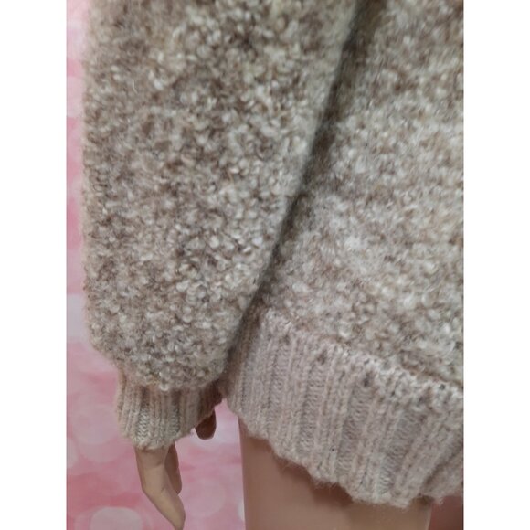 Vintage 70s Chunky Wool Cardigan Womens size M Full Zip Beige Sweater Pockets - Picture 11 of 12